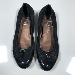 AGL Flats with Bow Size 38 US 8 Dark Blue